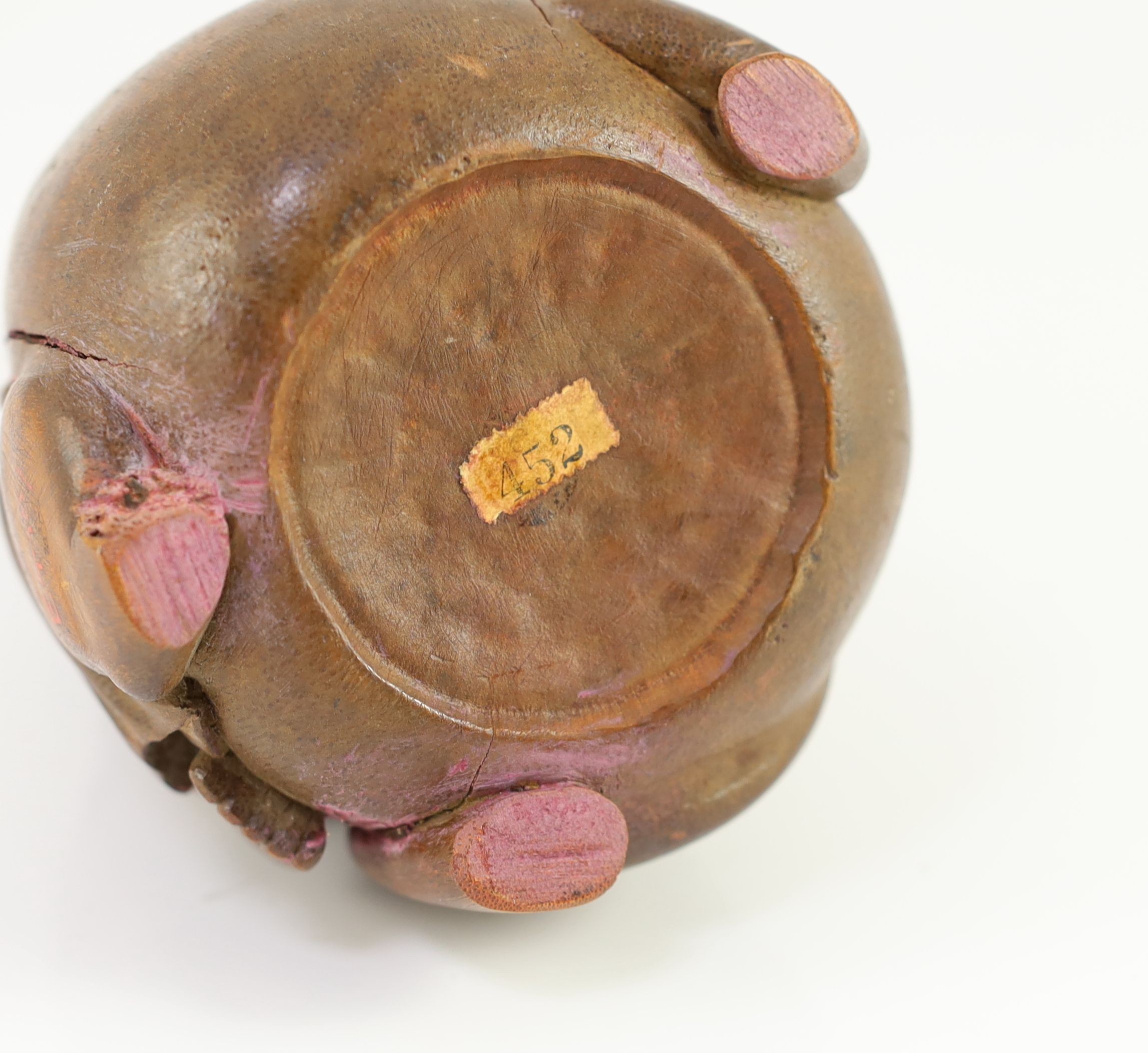 A Chinese bamboo group of Liu Hai and his three legged toad, 19th century, 22cm high, splits and and staining